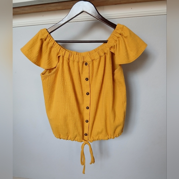 Madewell Texture & Thread Off The-Shoulder Top in golden yellow. Size M - Picture 3 of 5